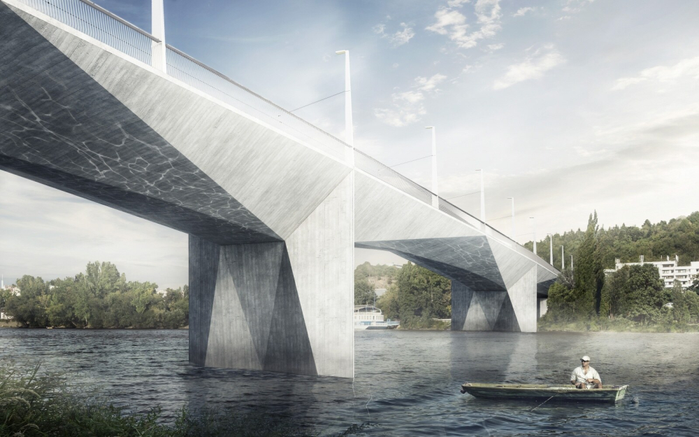 Dvorecký most – celkový pohled přes Vltavu, architektonická vizualizace